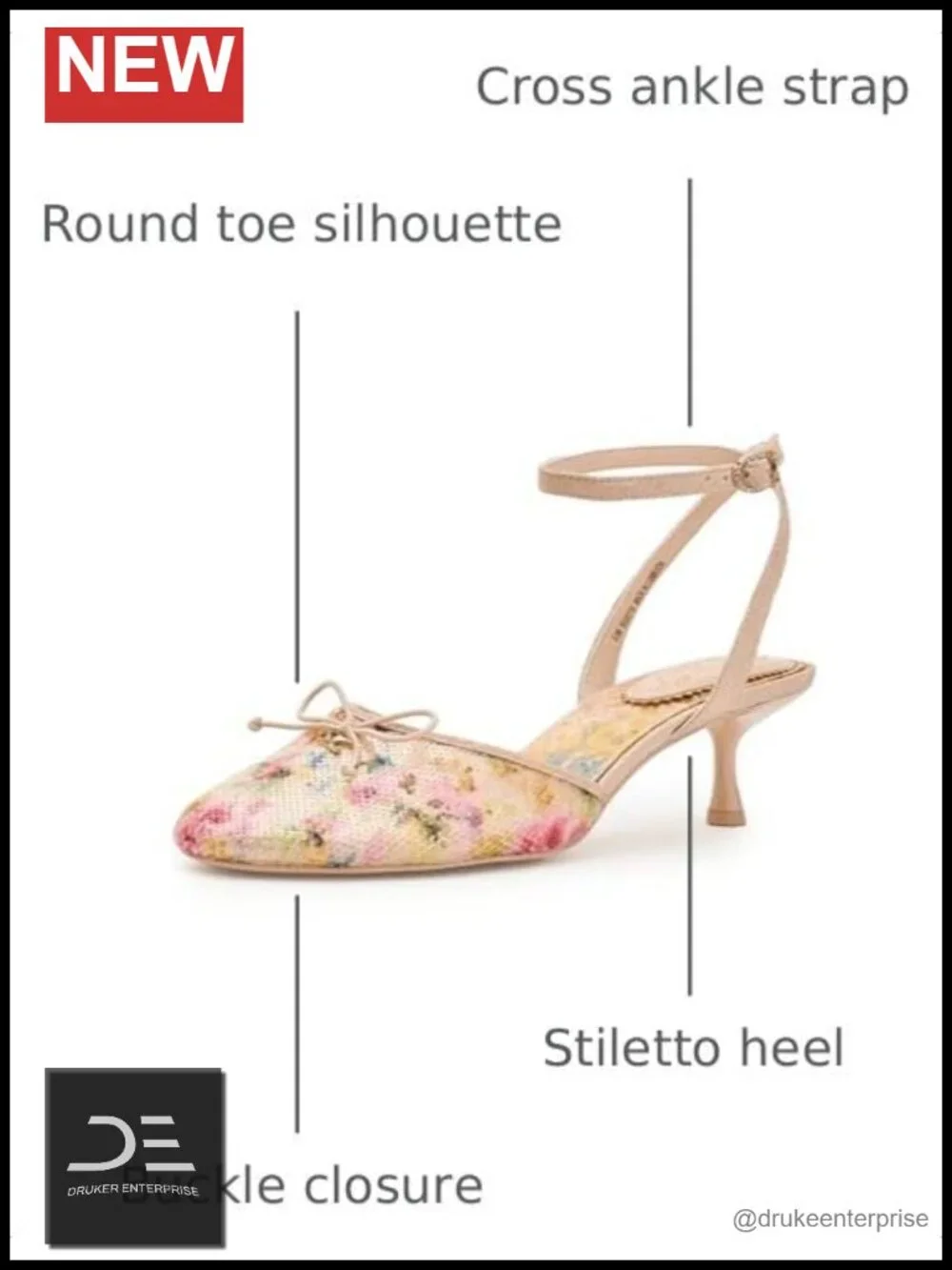 Kitten Heel Pump Round Toe Stiletto Cross Ankle Strap Mesh Floral Formal Evening
